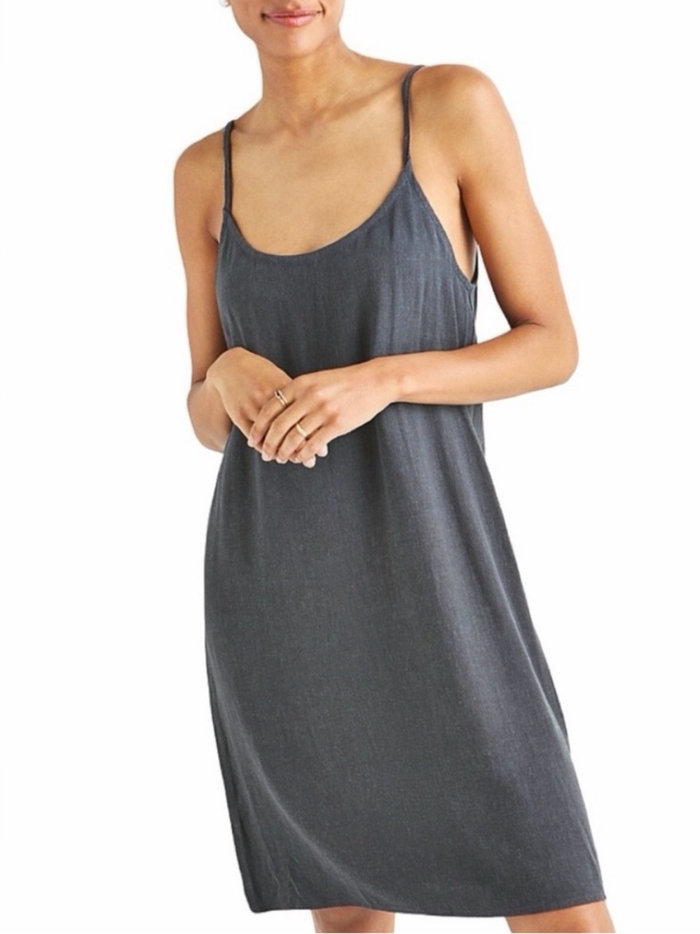Splendid Sunny Linen Blend Mini Dress Adjustable Strap Charcoal Gray Small NWT